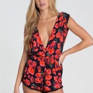Billabong Floral Romper with Deep V-Neck